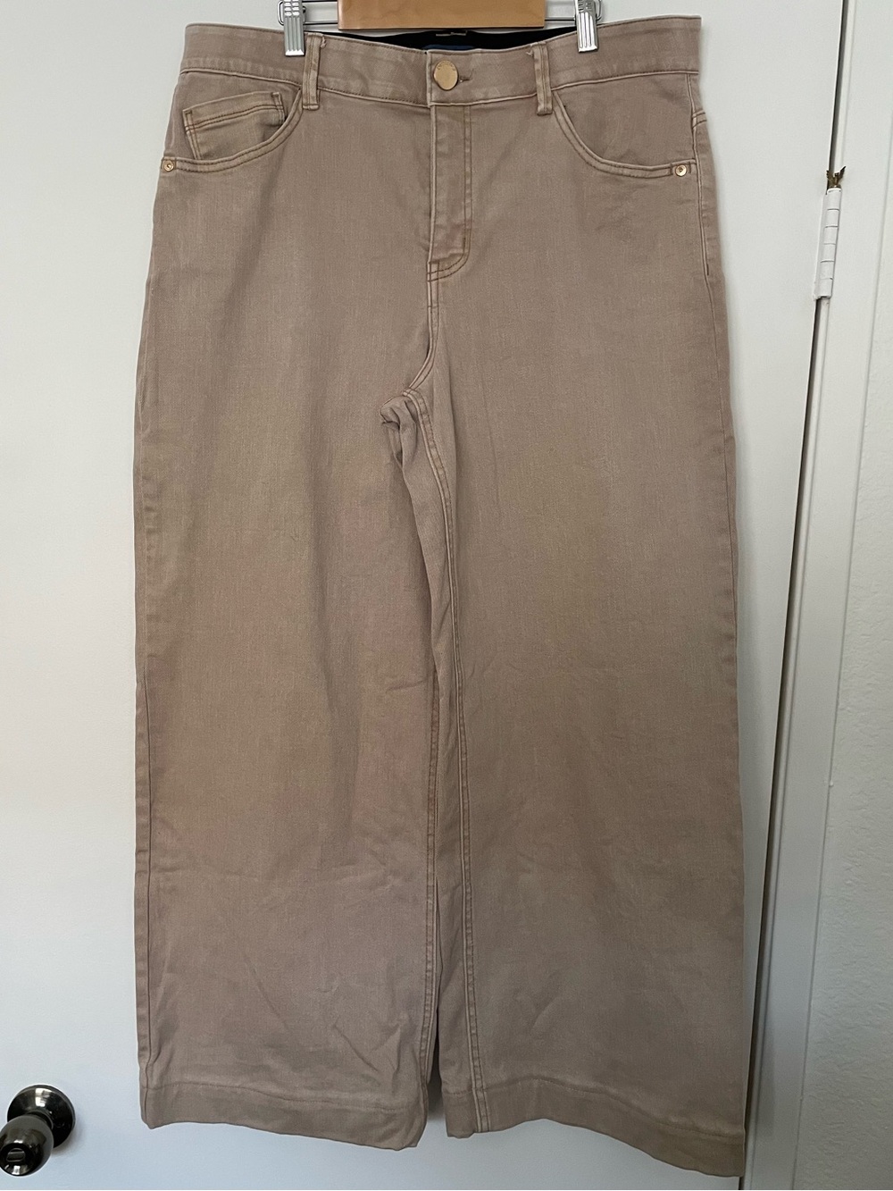 Democracy Ab Solution Jeans 14 Tan High Rise Wide Leg Stretch Neutral 28” Inseam